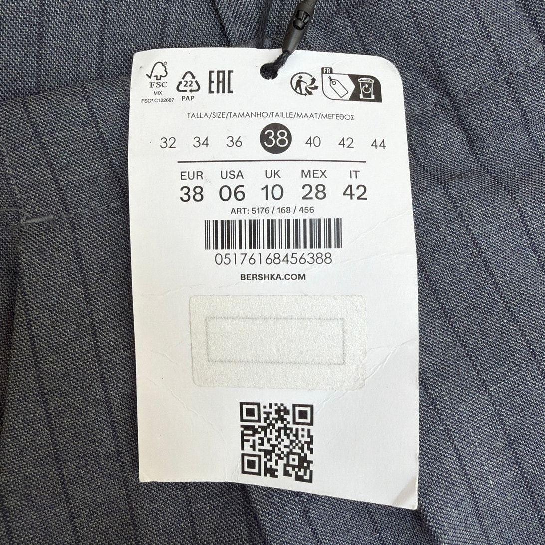 Bershka Trousers Wide Leg Pinstripe Size Us6 Gray Blue — image 3 of 6